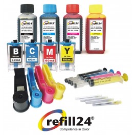 Kit recarga tinta HP 302, 302 XL negro y color, tinta de alta calidad incluye clip y accesorios (Black, Cyan, Magenta, Yellow)